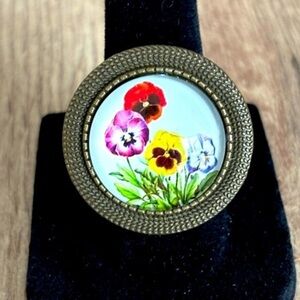 Pansy Flower Adjustable Ring, NWT, Handmade